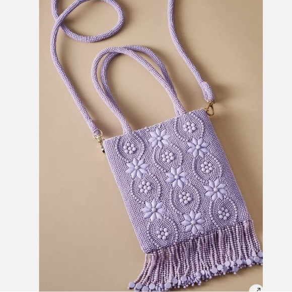 Anthropologie Beaded Floral Satchel Levander/Purple - Picture 9 of 11
